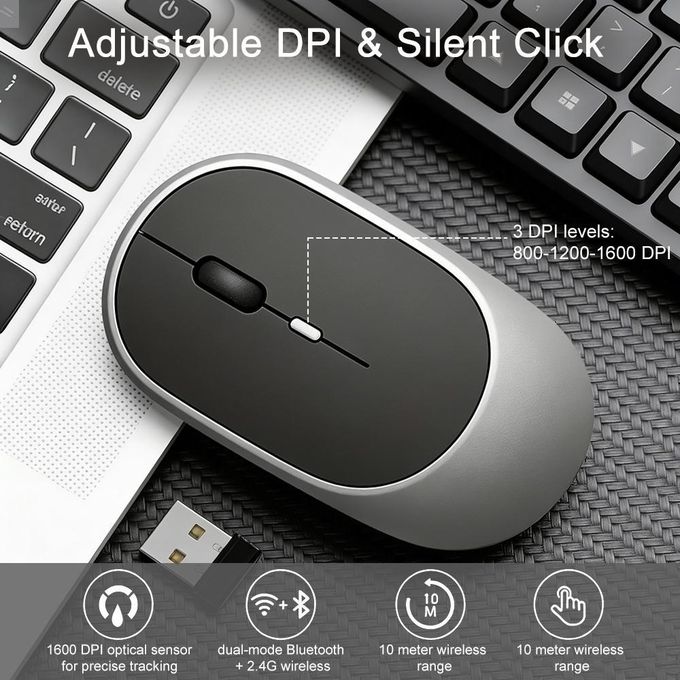 Bluetooth 5.0 & 2.4G souris sans fil mince silencieuse, souris silencieuse rechargeable pour ordinateur portable de bureau — photo 7