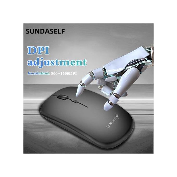 SUNDASELF Souris sans fil rechargeable 2.4G Bluetooth 2 modes - Noir
