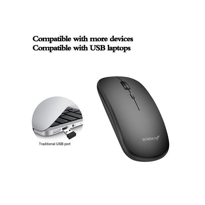 SUNDASELF Souris sans fil rechargeable 2.4G Bluetooth 2 modes - Noir — photo 3