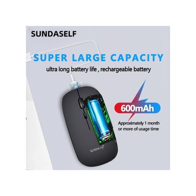 SUNDASELF Souris sans fil rechargeable 2.4G Bluetooth 2 modes - Noir — photo 8