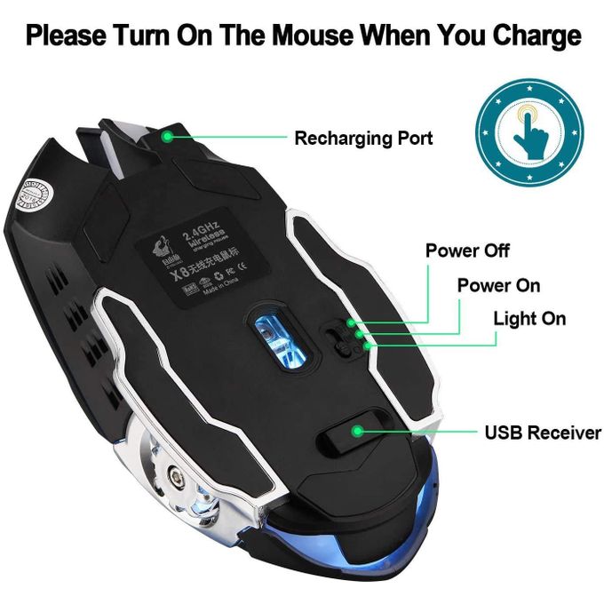 Professional Wireless Gaming Mouse 2.4G, Rechargeable (White), Color-Changing with 6 Buttons, DPI 800/1200/1600, for Gaming Laptop/PC/Desktop — photo 2
