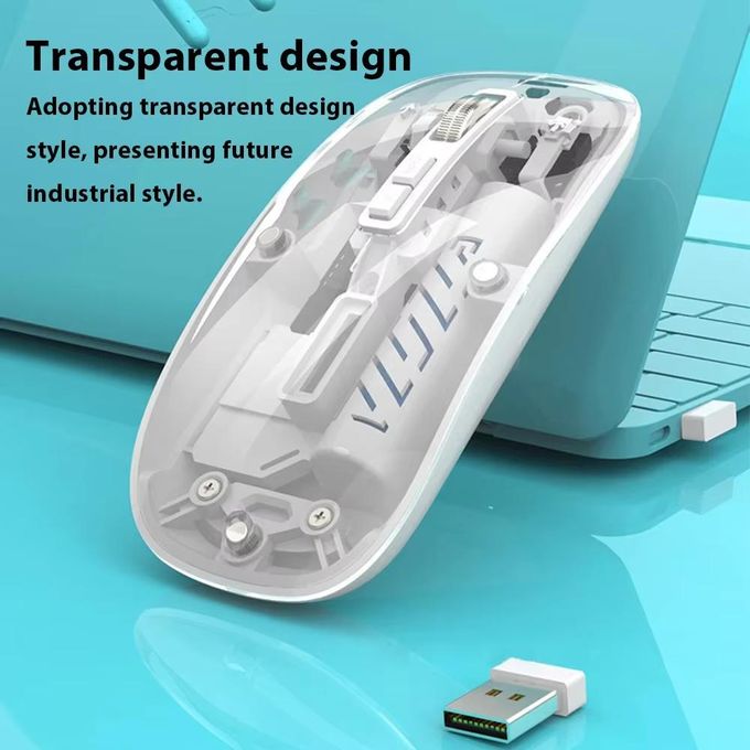Transparent double mode souris sans fil 2.4g bluetooth souris rechargeable souris ergonomique silencieuse pour iPad portable tablette — photo 3