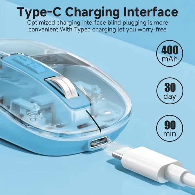 Transparent double mode souris sans fil 2.4g bluetooth souris rechargeable souris ergonomique silencieuse pour iPad portable tablette — photo 6
