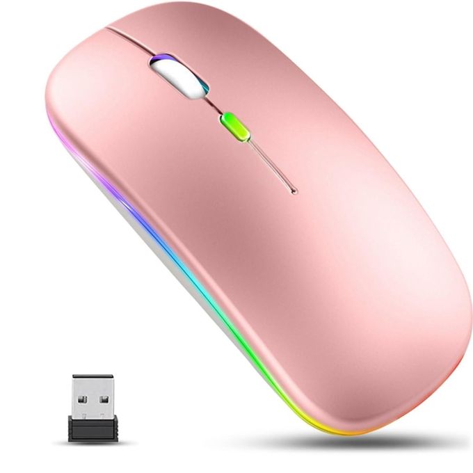 Souris Rechargeable LED Colorée 2.4G - Rose/Or