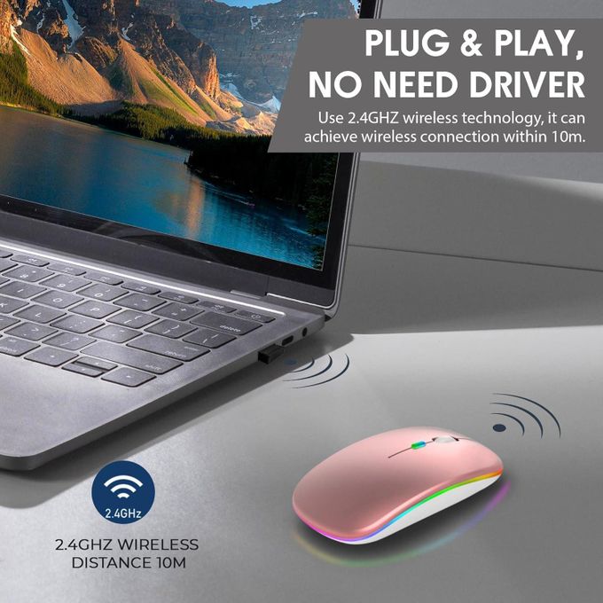 Souris Rechargeable LED Colorée 2.4G - Rose/Or — photo 2