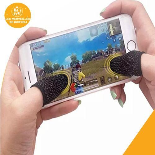 2 Paires de Gants de jeux Vidéo Pour Téléphone Portable Anti-Transpirant, Manchon pour écran tactile en fibre de carbone et argent- Noir
